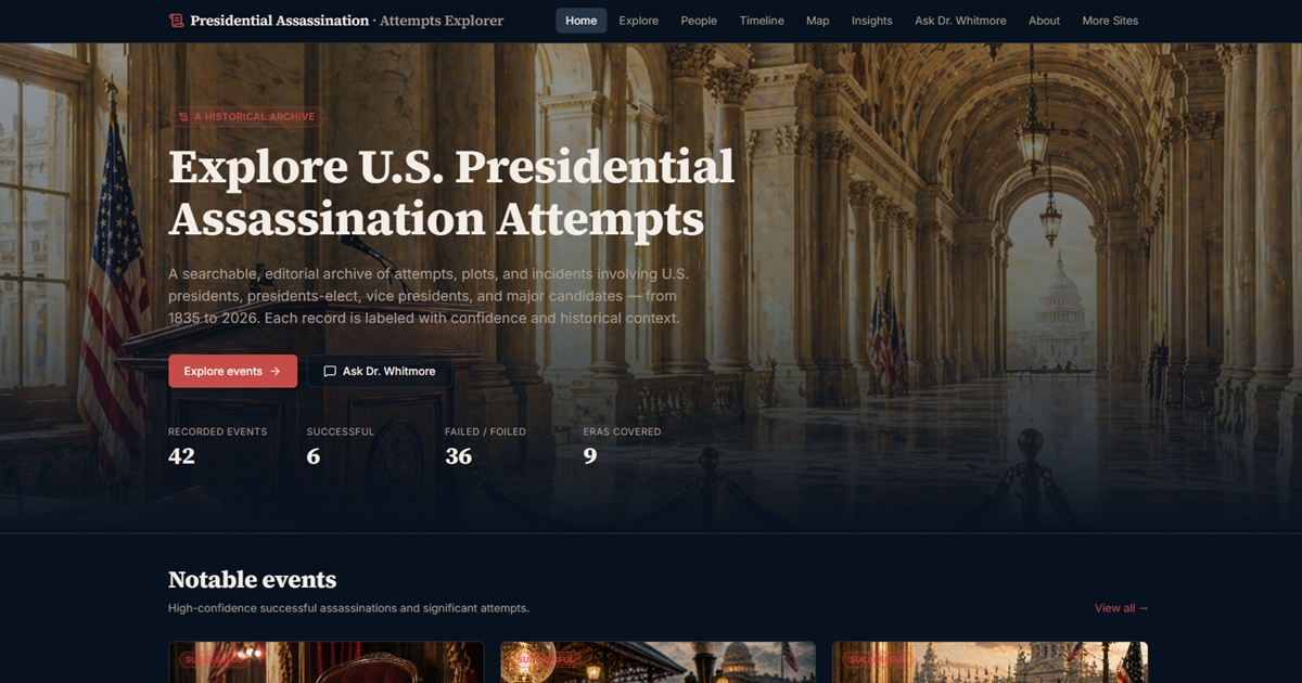 Presidential Assassination Attempts Explorer app screenshot